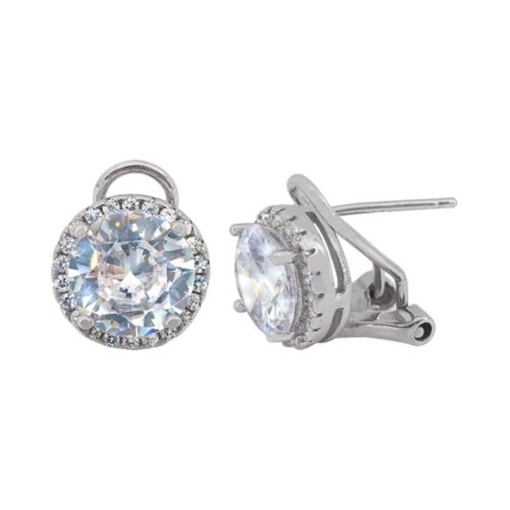 Sterling silver CZ halo omega clip earrings 🆕